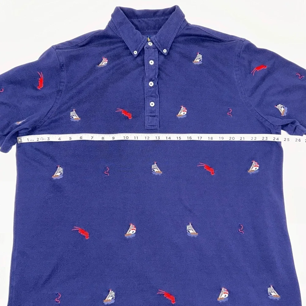 Ralph Lauren Oxford Knit Polo Men's XL Sailing Shirt All Over Print Navy Blue RL